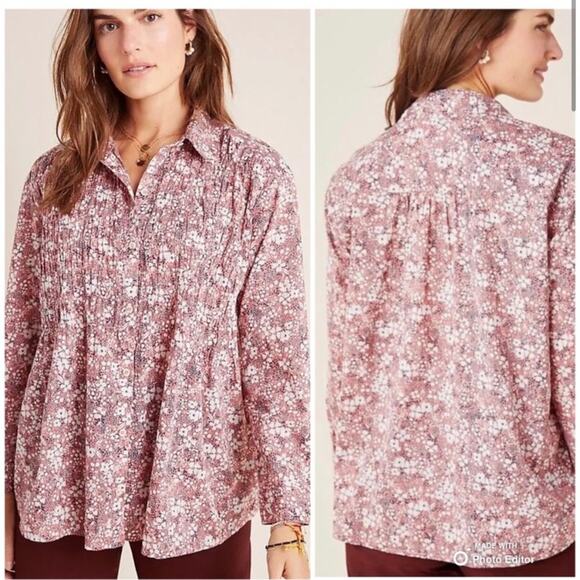Anthropologie Pilcro Sasha pink floral button down shirt size Extra Small XS - Picture 1 of 15